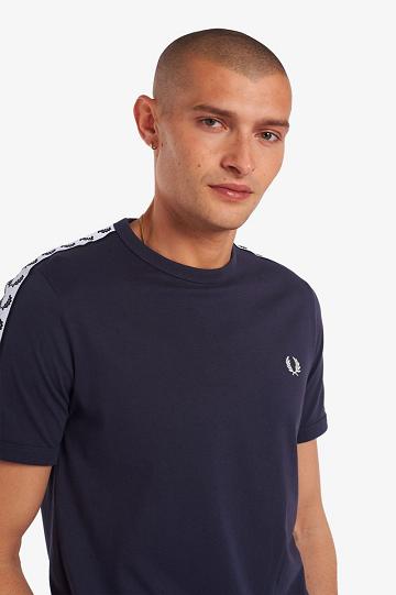 Deep Grey Fred Perry Taped Ringer Men's T Shirts | PH 1781EBCX